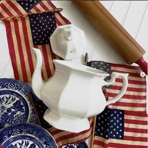 Vintage English Ironstone White Teapot Pitcher WmAdams & Son England Micratex